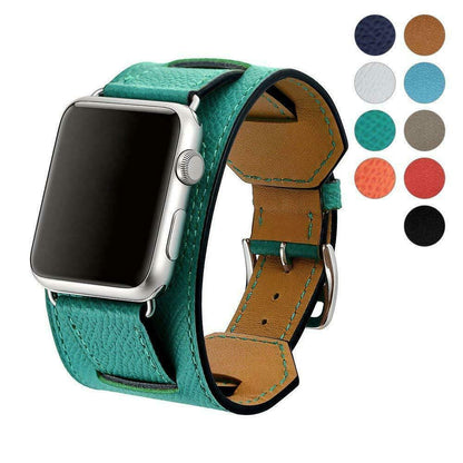 Leather Wide Cuff Band compatible with Apple Watch, 3-Piece Strap