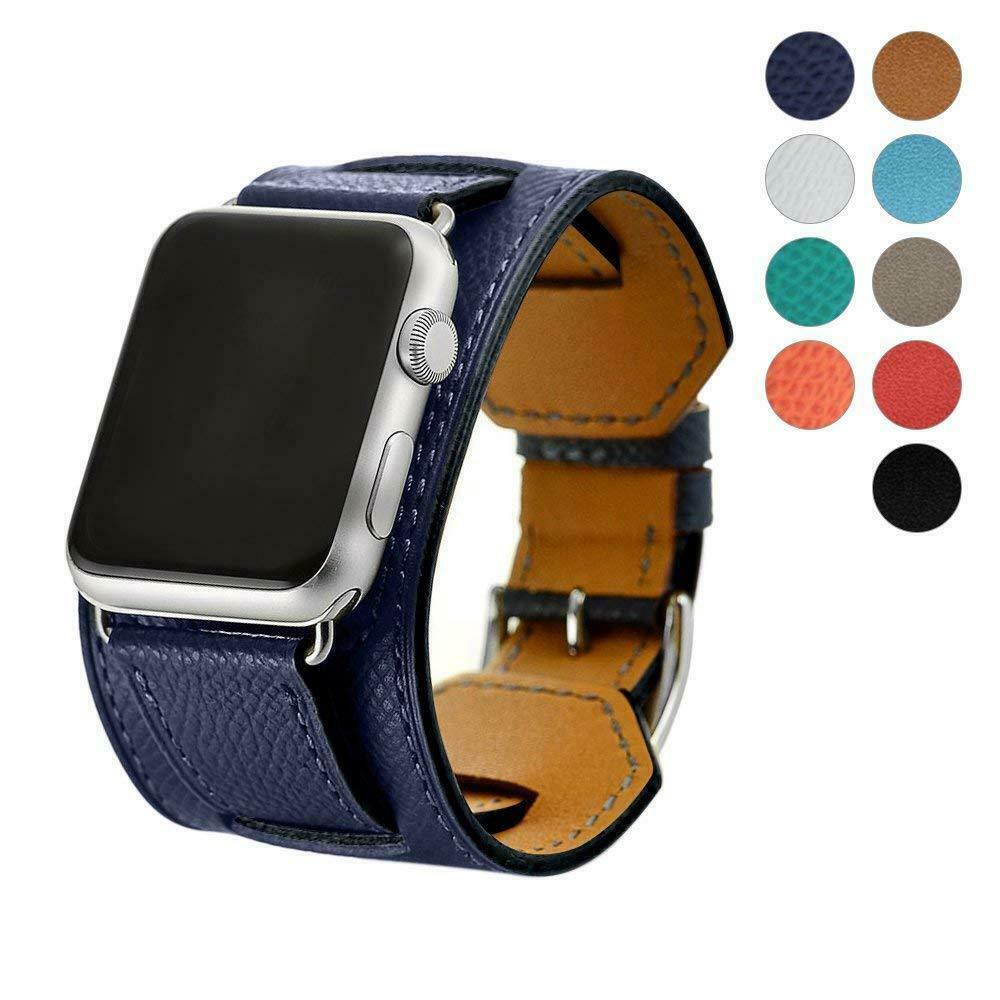 Leather Wide Cuff Band compatible with Apple Watch, 3-Piece Strap