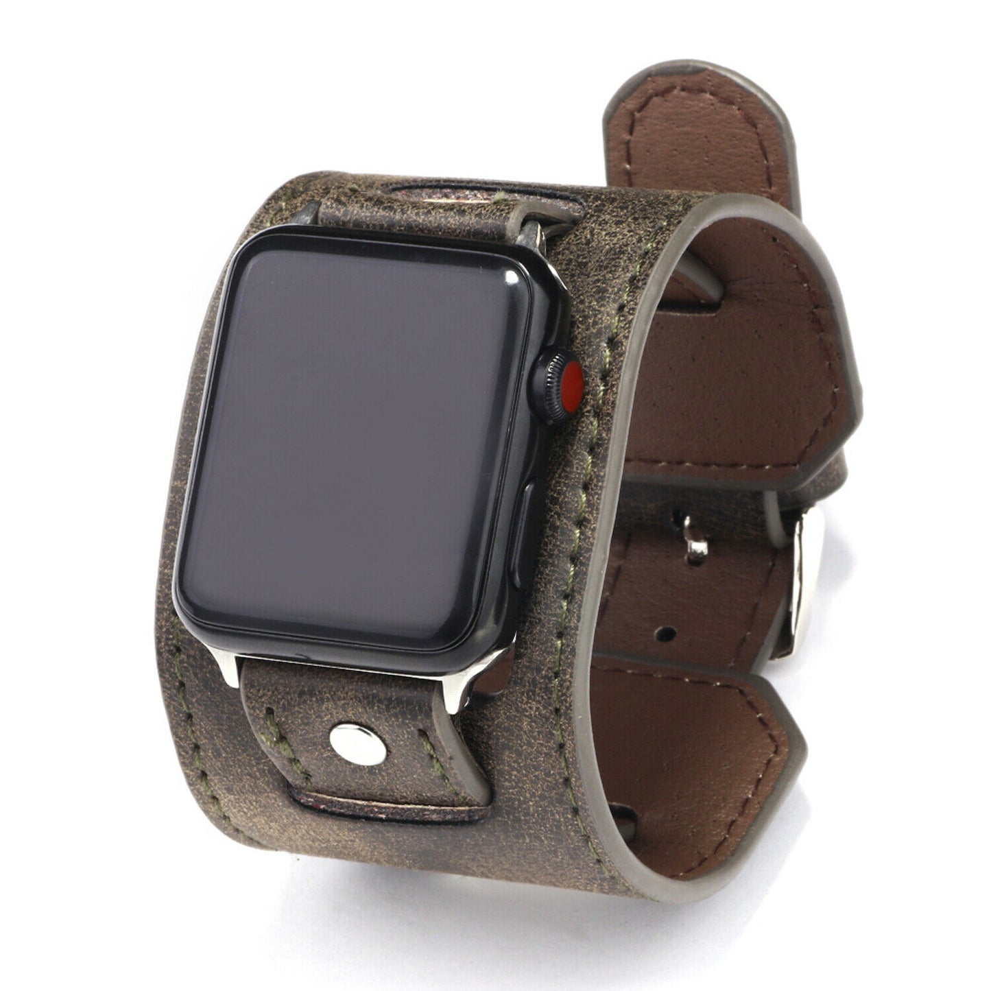 Leather Wide Cuff Band compatible with Apple Watch, 3-Piece Strap