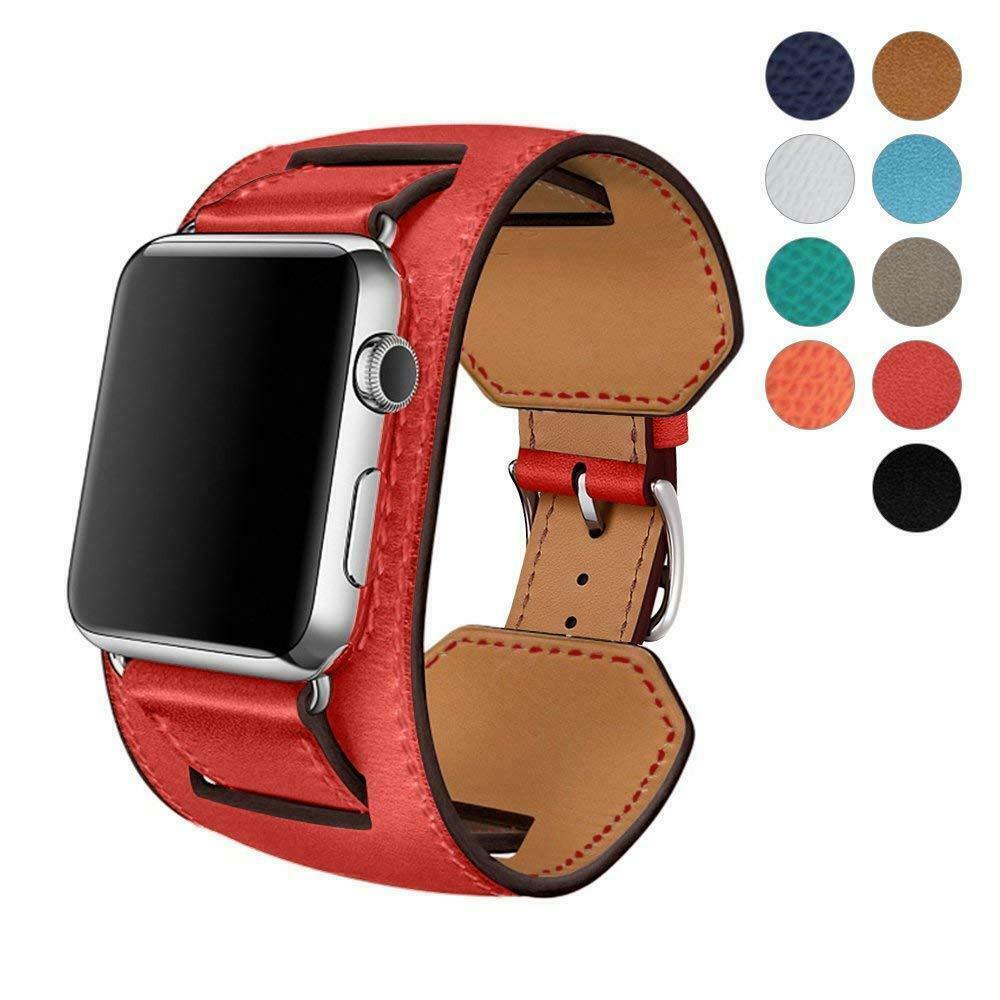 Leather Wide Cuff Band compatible with Apple Watch, 3-Piece Strap