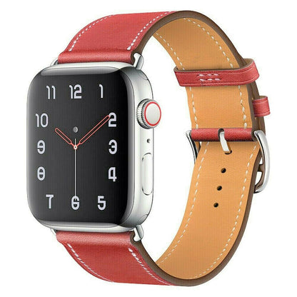 Leather Bracelet Band Steel Buckle Apple Watch Compatible, Solid Color Straps