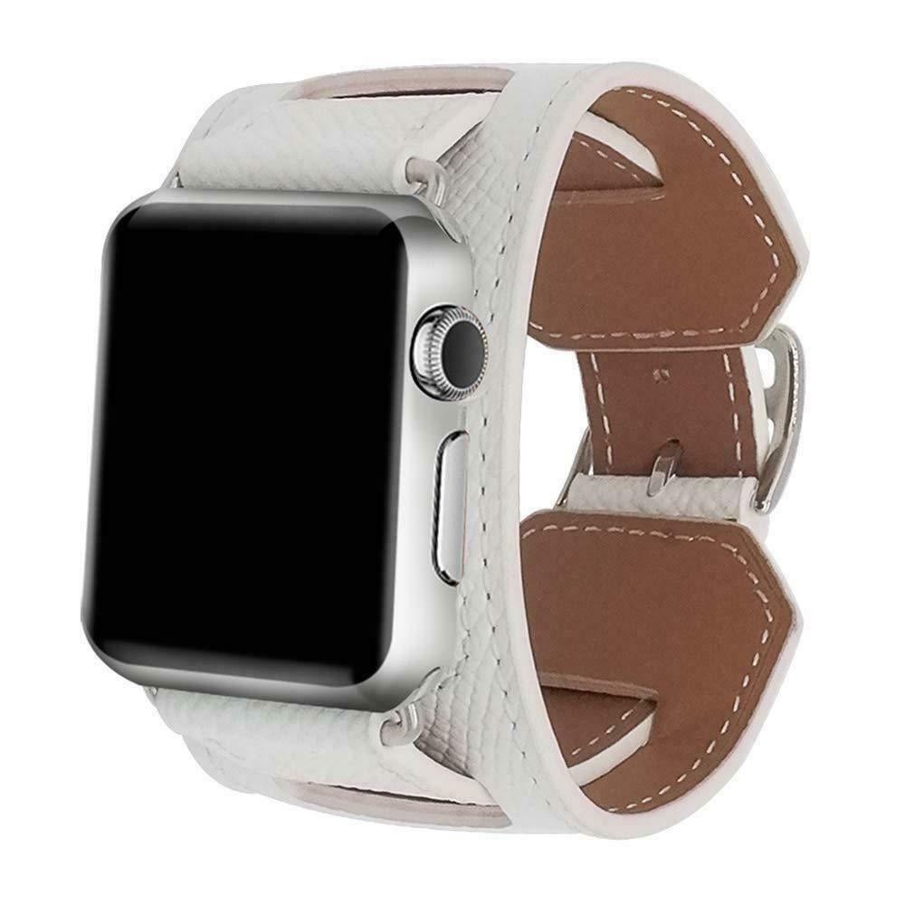 Leather Wide Cuff Band compatible with Apple Watch, 3-Piece Strap